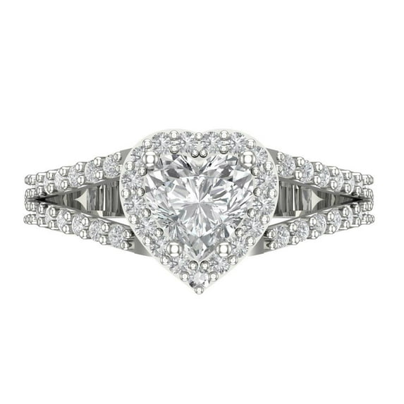 Halo Engagement Ring for Women - 1.49ct Moissanite in 14K White Gold Promise Ring