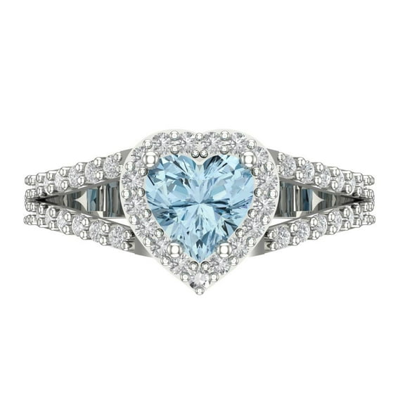 1.49 ct Heart Cut Simulated Blue Diamond with Simulated Diamond Halo Accents 14K White Gold Womens Engagement Ring