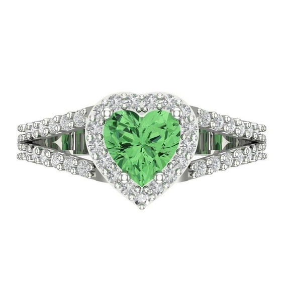 1.49 ct Heart Cut Simulated Green Diamond with Simulated Diamond Halo Accents 18K White Gold Womens Engagement Ring