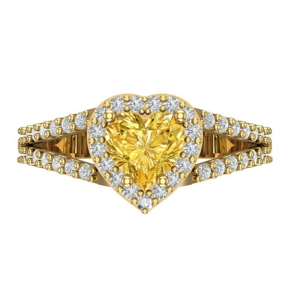 1.49 ct Heart Cut Natural Citrine with Simulated Diamond Halo Accents 18K Yellow Gold Womens Engagement Ring