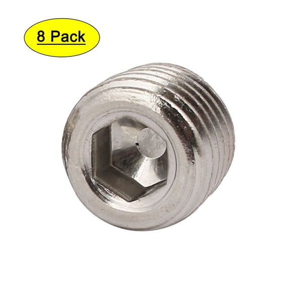 1/4BSP Male Thread 8.8mm Length Hex Socket Flat Point Grub Screw 8Pcs