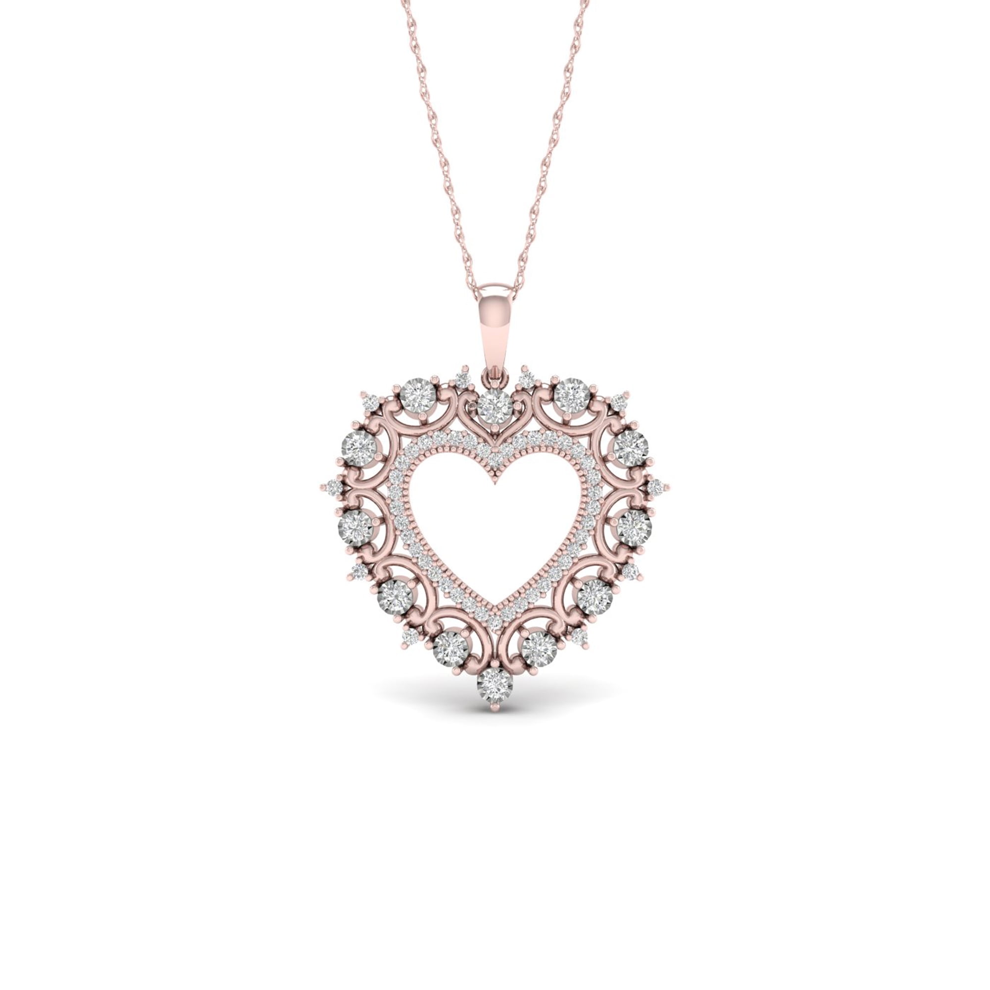 1/4Ct TDW Diamond 10K Rose Gold Filigree Heart Necklace - Walmart.com