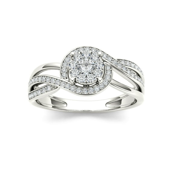 1/4Ct TDW Diamond 10K White Gold Bypass Cluster Engagement Ring