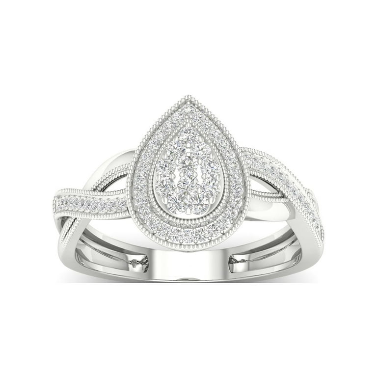 10k White Gold Lab-Grown Diamond Halo Cluster Promise Engagement Ring 10k White Gold Lab-Grown Diamond Halo Cluster Promise Engagement Ring