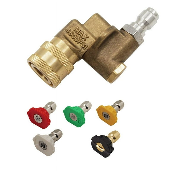 1/4In Quick Connect Pivoting Coupler Adjustable Adapter W/5 Nozzles Copper Connection for High Pressure Car Washer,1 x Pivoting Coupler 5 x Nozzles,Yellow