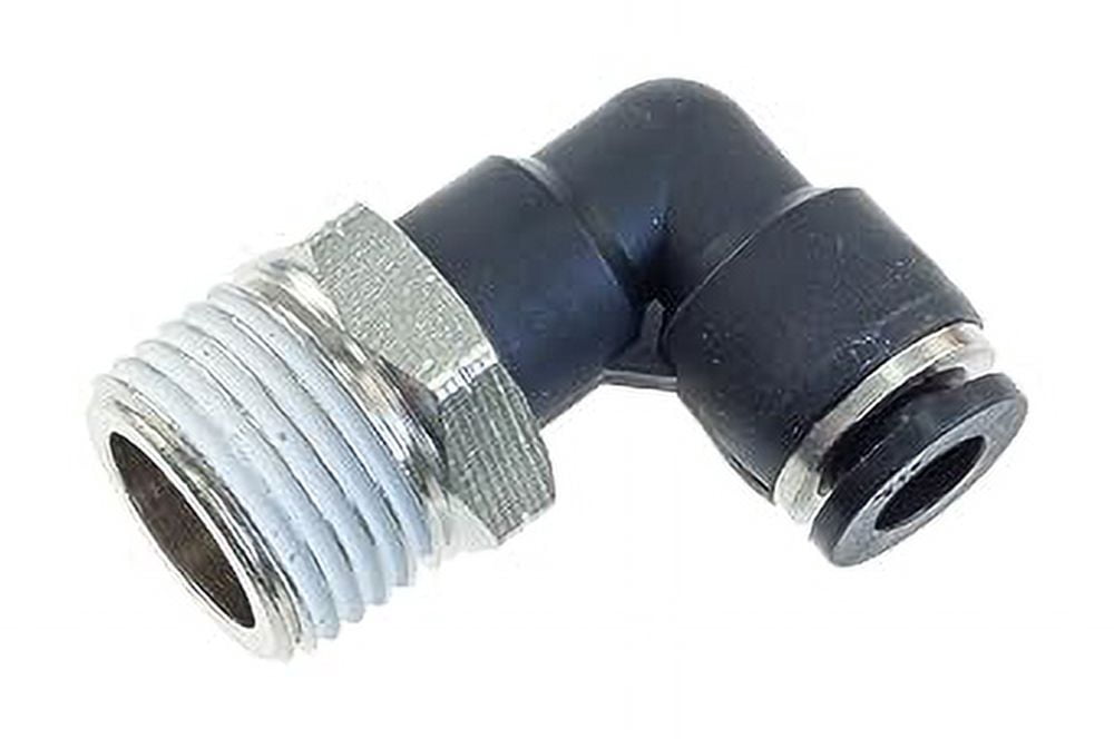 1/4In Vacuum Fitting, Push To Connect, 90 Degree 3/8In Npt Male Black
