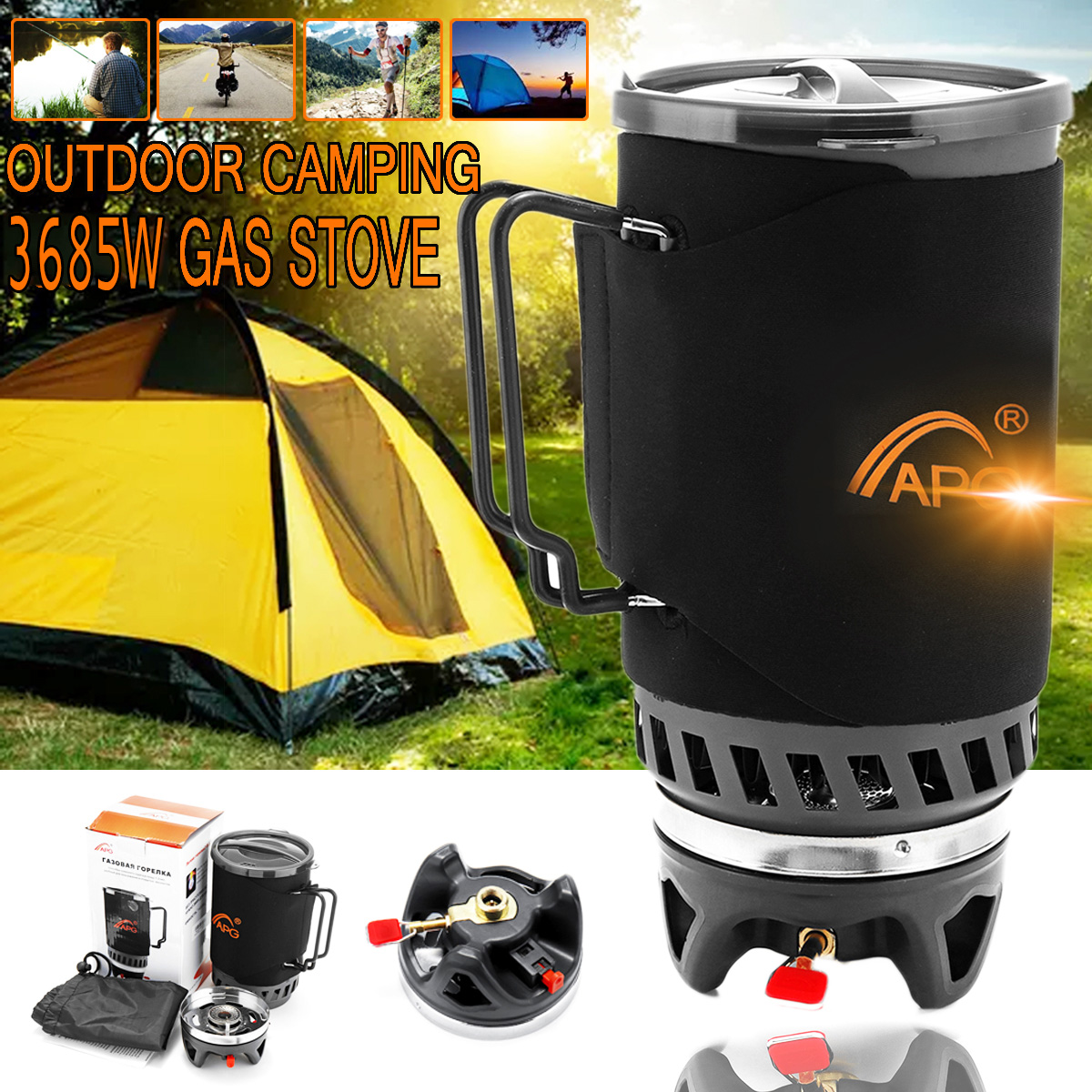 1.4L 1600W Portable Cooking Cookware Camping Furnace Butane Gas