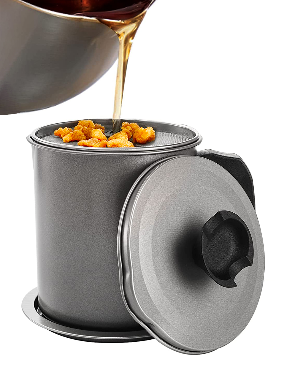 Cook N Home 02651 Stainless Steel Oil Grease Storage Can with strainer