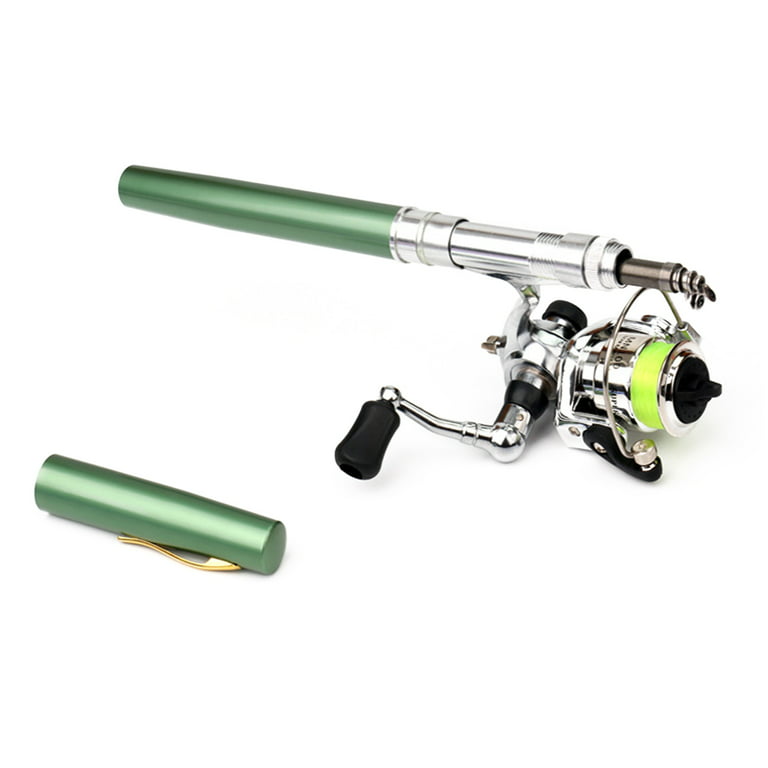 1.4m Pocket Collapsible Outdoor Fishing Rod Mini Pen Shape Pole with Reel Wheel, Men's, Size: 20.5, Green