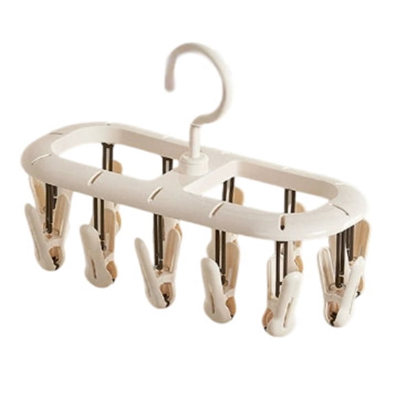 1-4PC Beige Socks Drying Rack Clothes Hanger with 12 Clips Plastic Space Saving for Socks Underwear Gloves Towels for Easy Hanging 10.4x4.7 Inch