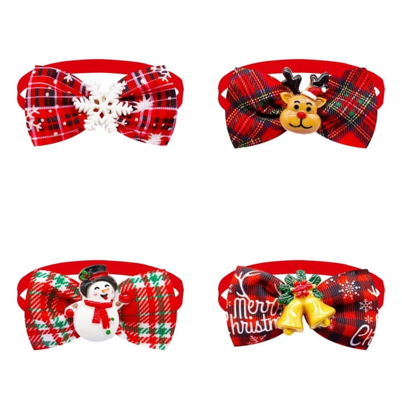 1-4PC Christmas Dog Bowtie Plaid Collar Attachment for Small Medium Large Dogs Cats Holiday Xmas Tree Deer Pet Accessories Detachable Puppy Bows Grooming Supplies Party Necktie Styles