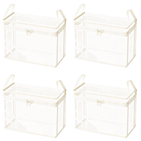 1-4PC Large Storage Transparent Box Flip Cover Space Saving Organizer for Books Clothes Documents Collapsible Book Storage Bag with Lid and Lifting Handle 15x9.4x12.5 inch