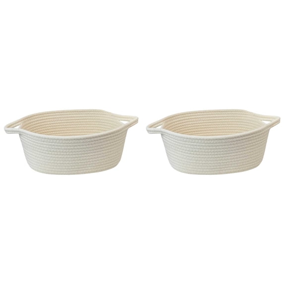 1-4PC Small Beige Basket with Handles Woven Rope Storage Basket for Gifts Empty Decorative Toy Basket Bin for Bathroom Closet Shelf Organizer 12x8x5 Inch