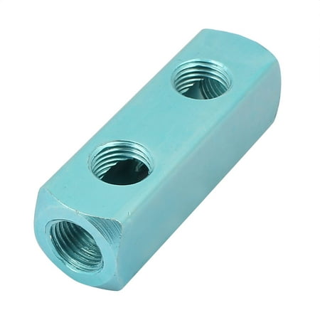 1/4PT Thread 5 Ports 2 Way Air Hose Inline Manifold Splitter Block Blue
