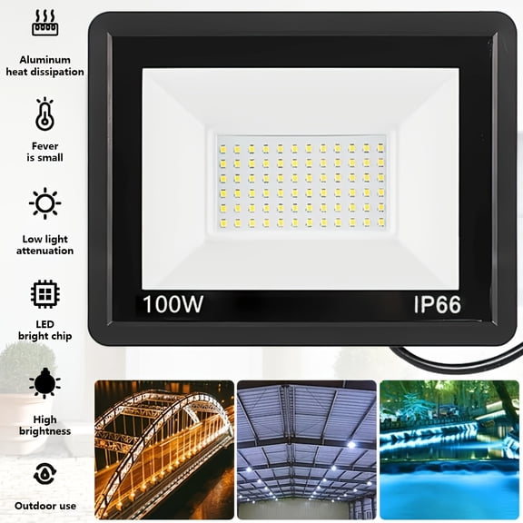 1 4Pcs 100W LED Flood Lights, 5000K Daylight White, Ultra-Bright Waterproof Outdoor Security Lights, Perfect for Yard, Garden, Amusement Park Basketball Court