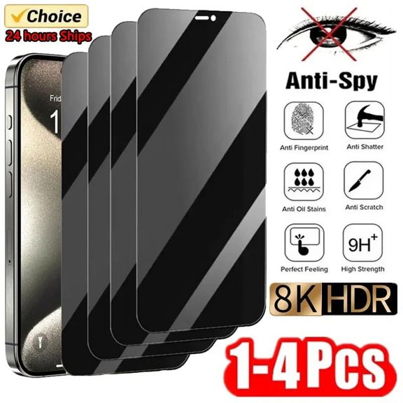 1-4Pcs Anti-spy Tempered Glass for IPhone 15 14 13 12 11 Pro Max Full Cover Privacy Screen Protector For iPhone 13 14 15 Glass For iPhone 12Pro Max 2PCS Privacy Glass