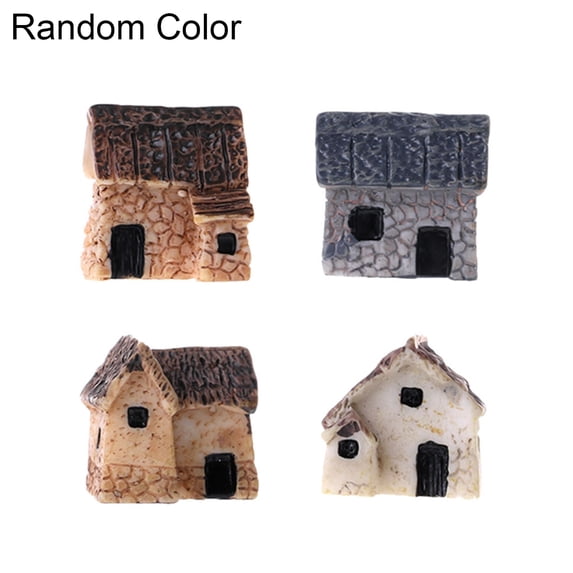 1/4Pcs Miniature Dollhouse Bonsai Craft Garden Resin Landscape DIY Villa Decor, Micro Landscape Miniature Village Stone House DIY Garden Ornament Decor Birthday Gift for Children