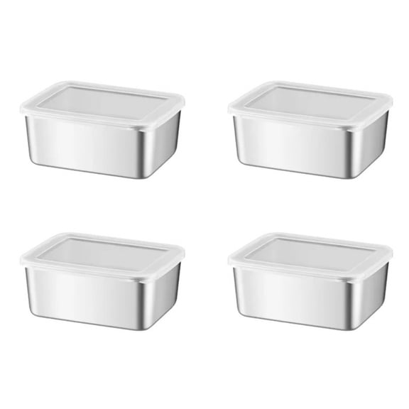1/4Pcs Stainless Steel Rectangular Food Storage Pan With Lid Thickened Lunch Box Container Square Plate Dish Tray Freshing