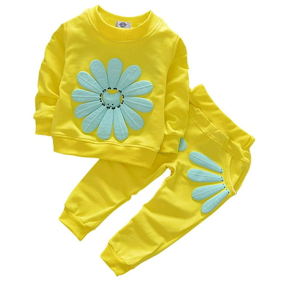 1-4T Toddler Baby Girls Sunflower Clothes Set Long Sleeve Top Sweatshirts and Pants 2pcs Outfits Fall Clothes