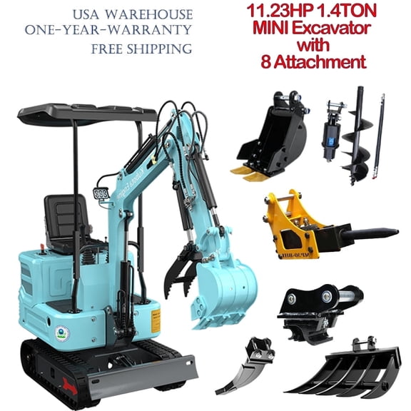 APEXYUN 1.4Ton Mini Excavator EPA Kubota Engine | True Pilot + Hydraulic Cooler | 8 Attachments USA Warehouse