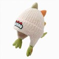 thumbnail image 1 of 1-4Years Kids Winter Knit Dinosaur Hat with Earflaps, Cute Warm Beanie for Boys Girls, 1 of 9