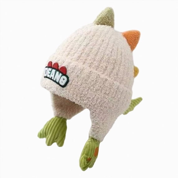 1-4Years Kids Winter Knit Dinosaur Hat with Earflaps, Cute Warm Beanie for Boys Girls