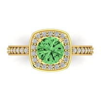 Halo Engagement Ring for Women - 1.335ct Simulated Green Diamond in 18K Yellow Gold Promise Ring