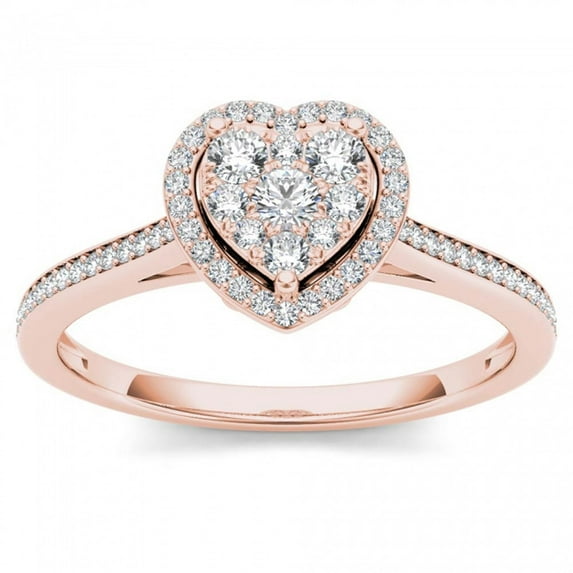 1/4ct TW Diamond 10K Rose Gold Heart Shaped Cluster Halo Engagement ring