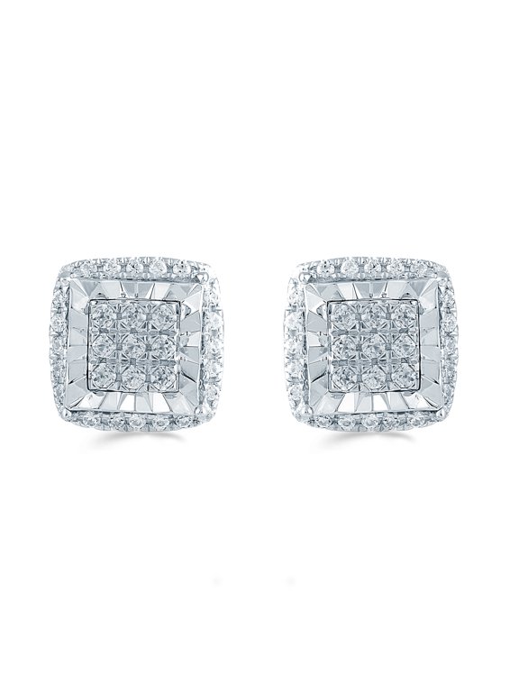 1/4ct tw Diamond Square Cluster Fashion Stud Earring in Sterling Silver