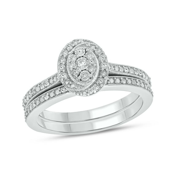 1/4cttw Diamond Halo Oval Engagement Ring with Matching Diamond Wedding Band for Women in 925 Sterling Silver, Women's Silver Oval Wedding Ring Set with Twisted Halo and Diamond Accented Bands