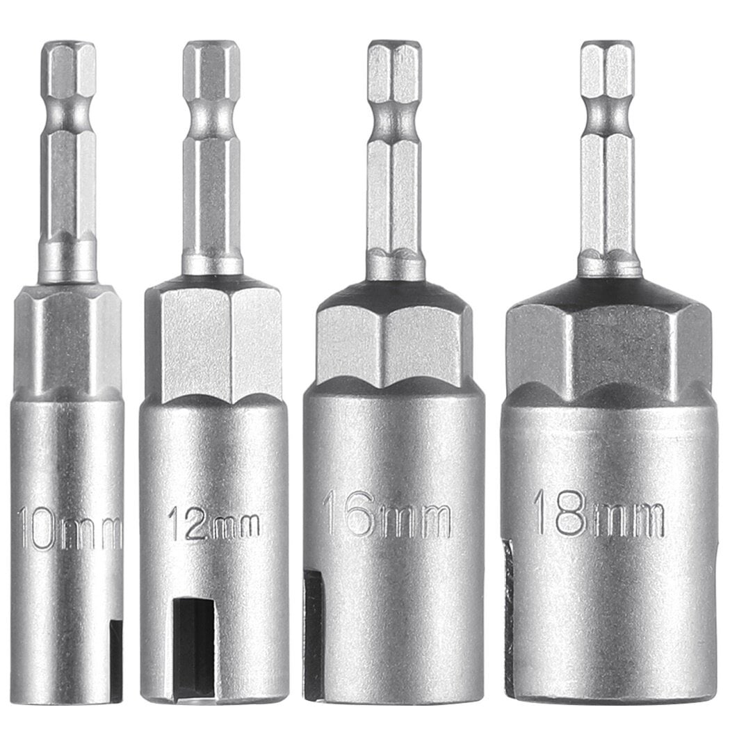 1/4in Hex Shank Nut Driver, 4 Pcs Wing Nut Driver Sockets, Include 10mm, 12mm, 16mm, 18mm, Slot