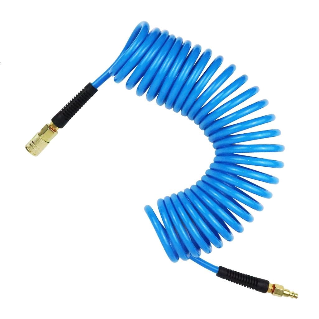 1/4in Polyurethane Recoil Air Hose Air Compressor Hose with Bend Restrictors & 1/4" Industrial Quick Coupler and Plug