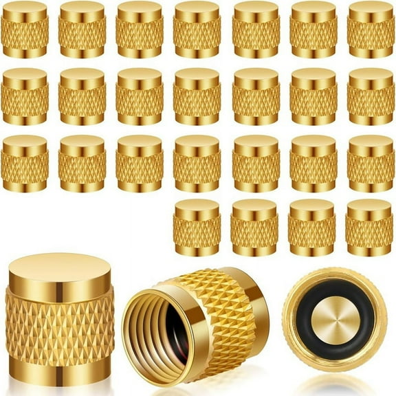HOT 1/4inch Flare Cap, Round Brass HVAC Locking Caps, W/Neoprene O-Ring Seal AC Service Valve (25 Pcs) A