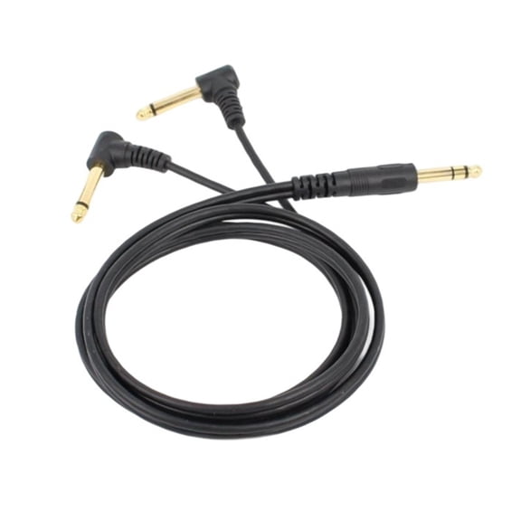 1/4inch Stereo Splitter Y Cable 6.35mm Male to Double 6.35mm Right Angled Loudspeaker Adapter Extension Cable
