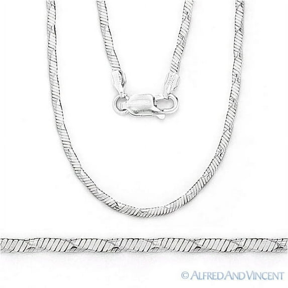 1.4mm 4-Side Snake Italian Chain Necklace in 2-Tone .925 Sterling Silver w/ Rhodium