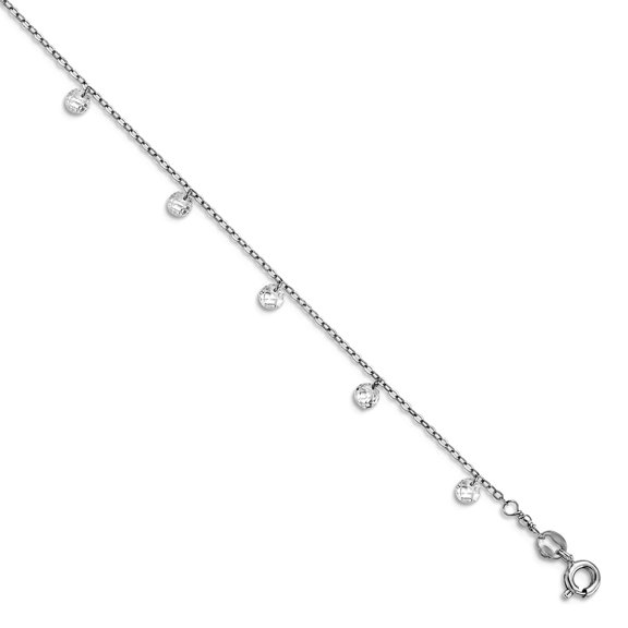 1.4mm 925 Sterling Silver Rhod Plated Crystal With 1.25 In Ext. Anklet 9 Inch Anklet for Women