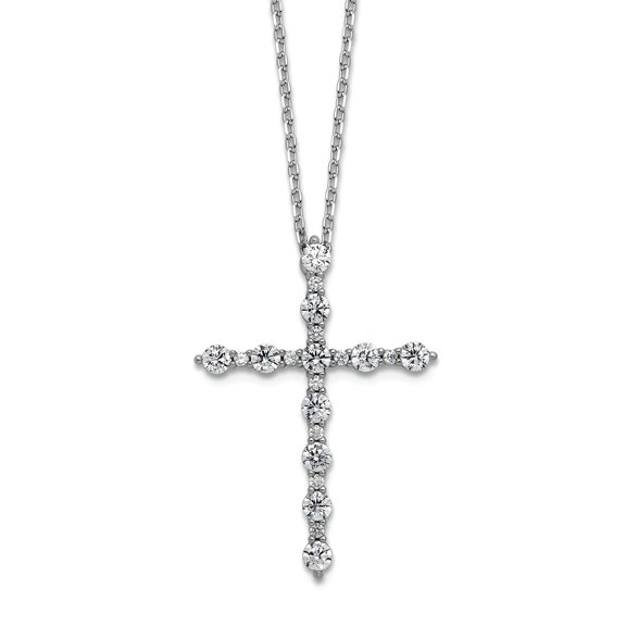 1.4mm 925 Sterling Silver Rhodium Plated Cubic Zirconia With 2in Extension Religious Faith Cross Necklace 16 Inch Pendan