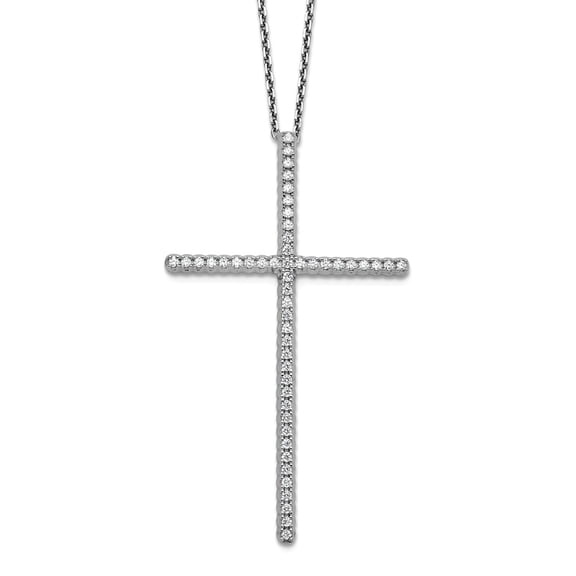 1.4mm 925 Sterling Silver Rhodium Plated Cubic Zirconia With 2in Extension Religious Faith Cross Necklace 16 Inch Pendan