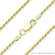 1.4mm Twist Rope Diamond-Cut Link Italian Chain Necklace in 925 Sterling Silver w/ 14k Yellow Gold