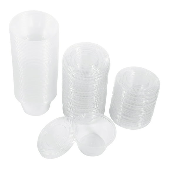 1-4oz Portion Cups With Lids, Small Plastic Containers with Lids, Airtight and Stackable Souffle Cups, Jello Shot Cups, Sauce Cups, Condiment Cups for Lunch, Party, Trips