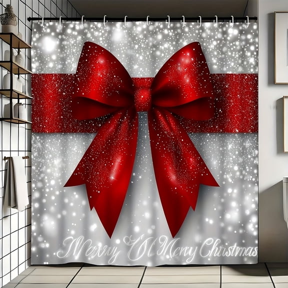 1/4pcs Creative And Fashionable Printed Bathroom Set - Christmas Bathroom Decoration And Accessories - Complete With Anti-slip Bath Mat,U-shaped Carpet,Toilet Seat Cover, Shower Curtain With 12 Hooks