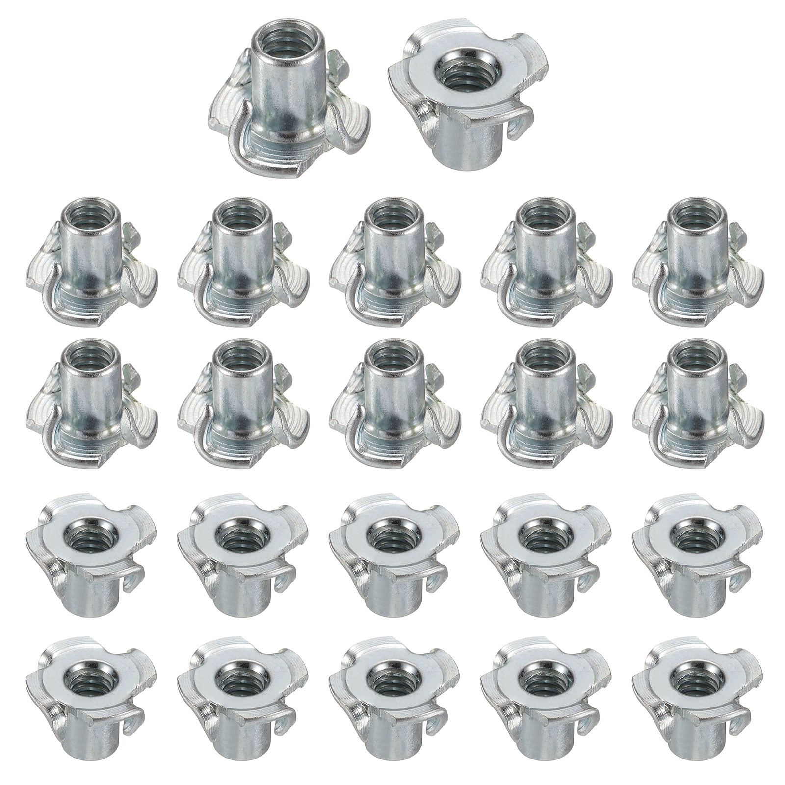 1/4x12mm T-Nuts 4 Pronged 0.68" x 0.47" Tee Nut Carbon Steel Fully Thread 100packs