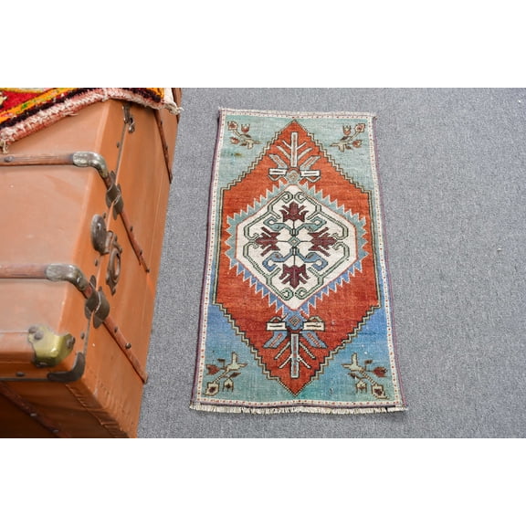 1.4x2.7 ft Small Rugs, Vintage Rug, Turkish Rug, Anatolian Rugs, Rugs For Nursery, Red Persian Rugs, Cute Bath Mat, 12900
