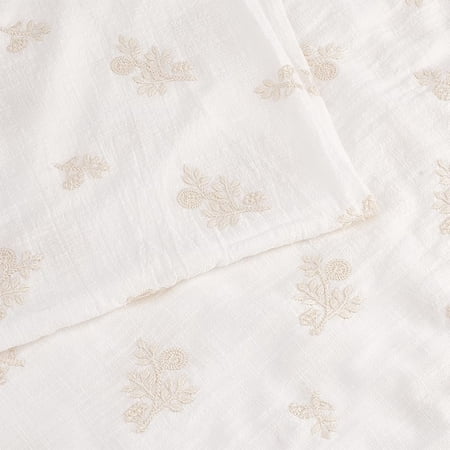 1.4x2m/55x79 Inch Floral Cotton Embroidered Fabric White Floral Linen Fabric Japanese Fabric Vintage Floral Fabric Flower Embroidered Fabric for Quilting Sewing DIY Art Crafting White