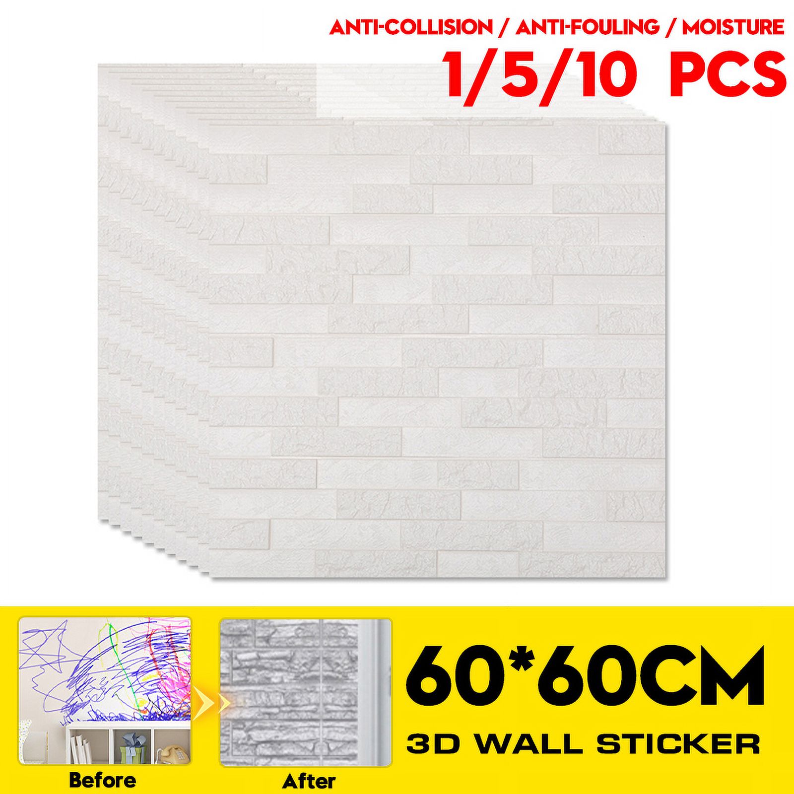 1/5/10 Pieces PE Foam Self Adhesive 3D Wall Stickers Wallpaper Embossed Brick Ceramic Tile Stone Wall Panels Decals - image 1 of 5