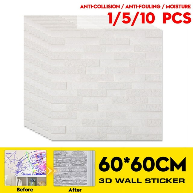 1/5/10 Pieces PE Foam Self Adhesive 3D Wall Stickers Wallpaper Embossed Brick Ceramic Tile Stone Wall Panels Decals