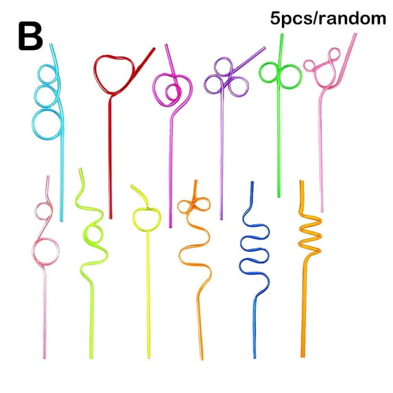 1/5/10pcs Curly Silly Drinking Straws Assorted Colors Kids Party Reusable E0Z7