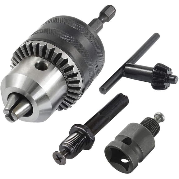 1.5-13mm Capacity Key Drill Chuck Converter Conversion Tool with Quick Change 1/4" Hex, SDS Plus and 1/2" Socket Square Female Adapter