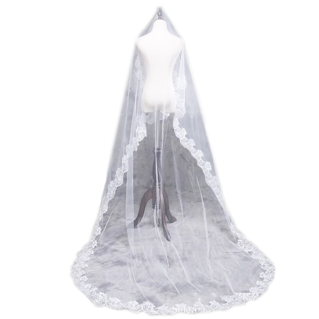 1.5/2/3/5M 1 Layer Women Bridal White Long Wedding Tulle Veil Lace