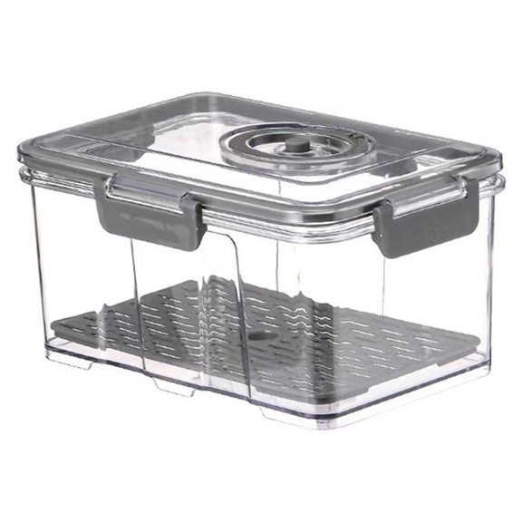 1.5/2.5/7.5L Transaprent Vacuum Crisper with Vacuum Pump Airtight Bread Box Detachable Drainage Plate Fruit Container Grain Careal Meat Vegetable Storage Case